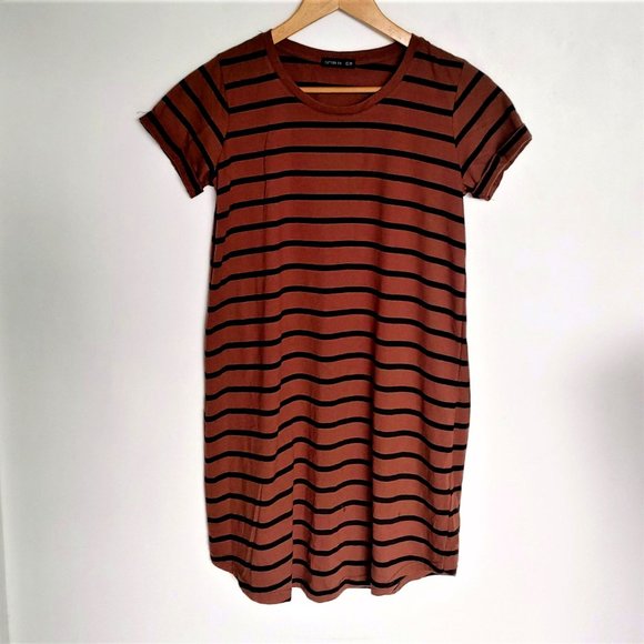 Cotton on brown and black striped casual t-shirt dress